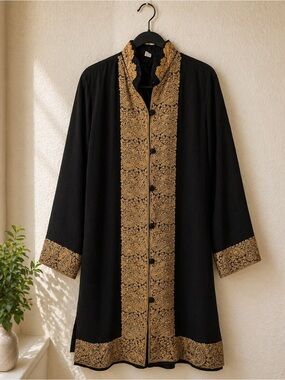 Black Embroidered Kurta with Gold Trim